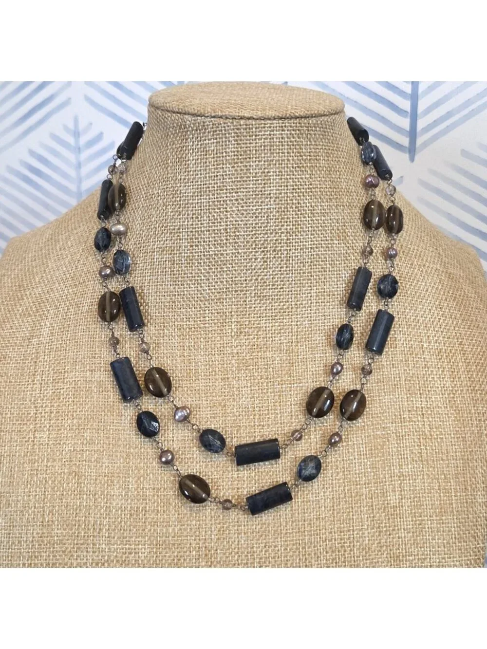 Blue Sodalite Faux Pearl & Faceted Glass Beaded 18